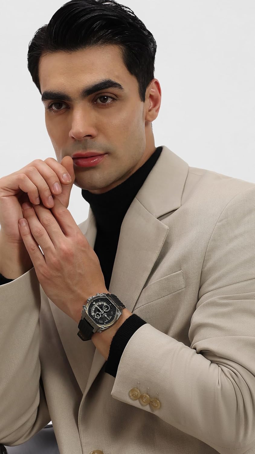 Police Quartz Analog with Grey Dial Black Leather Strap Watch for Men