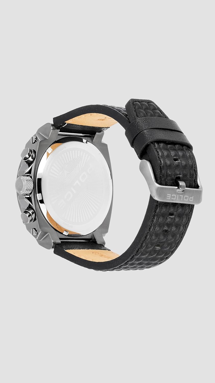 Police Quartz Analog with Grey Dial Black Leather Strap Watch for Men