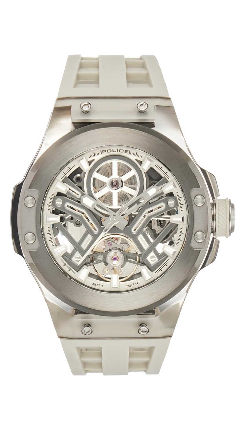 Police Automatic Analog with Beige Dial Beige Silicone Strap Watch for Men