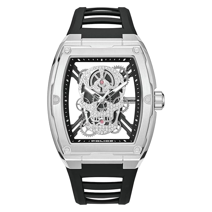Police Quartz Analog with Black Dial Black Silicone Strap Watch for Men