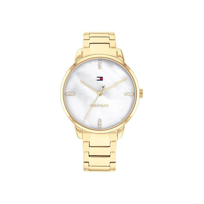 Tommy Hilfiger Women White Dial Analog Watch Quartz Analog with White Dial Gold Stainless Steel Strap Watch for Women