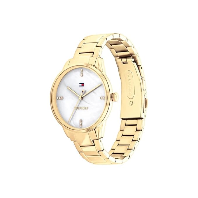 Tommy Hilfiger Women White Dial Analog Watch Quartz Analog with White Dial Gold Stainless Steel Strap Watch for Women