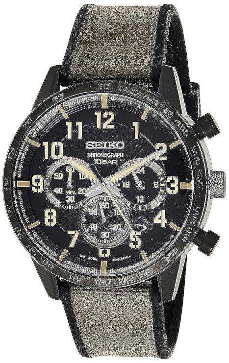 Seiko Nylon Analog Black Dial Men Watch-Ssb369P1, Green Band