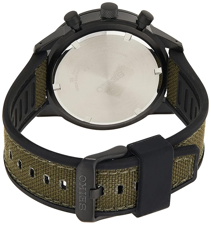 Seiko Nylon Analog Black Dial Men Watch-Ssb369P1, Green Band