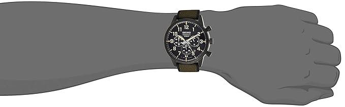 Seiko Nylon Analog Black Dial Men Watch-Ssb369P1, Green Band