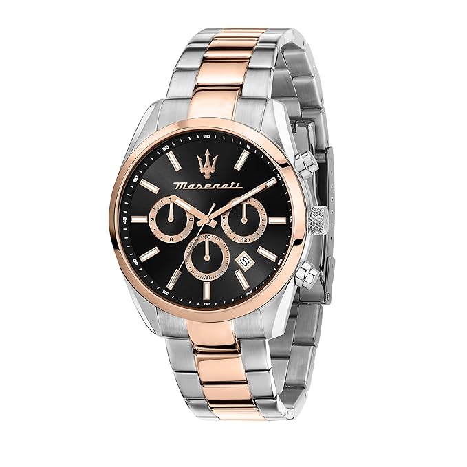 Maserati Stainless Steel Classic Chronograph|Date|Small Seconds Analog Dial Color Black Men Watch , Multi-Color Band