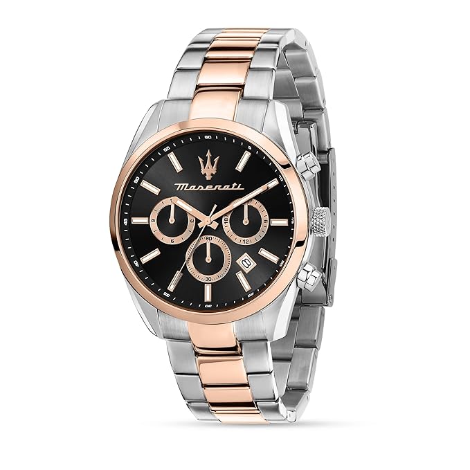 Maserati Stainless Steel Classic Chronograph|Date|Small Seconds Analog Dial Color Black Men Watch , Multi-Color Band