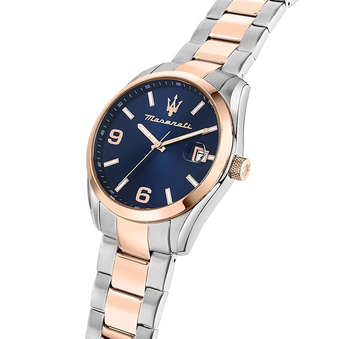 Maserati Stainless Steel Classic Date Analog Dial Color Blue Men Watch, Silver Band