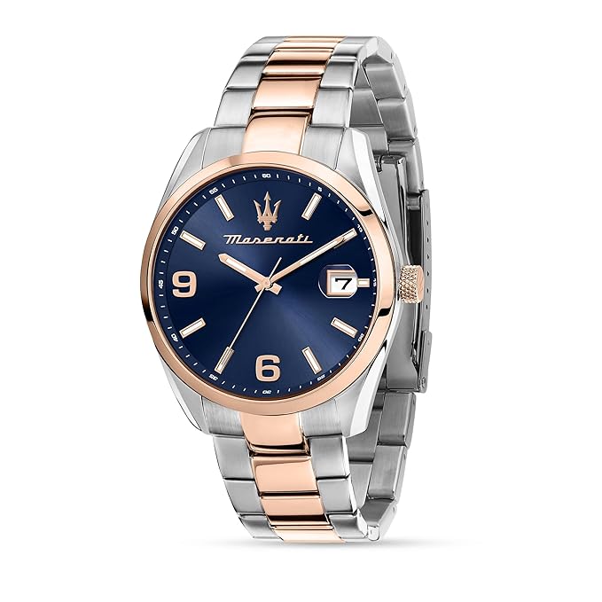 Maserati Stainless Steel Classic Date Analog Dial Color Blue Men Watch, Silver Band