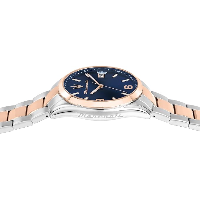 Maserati Stainless Steel Classic Date Analog Dial Color Blue Men Watch, Silver Band