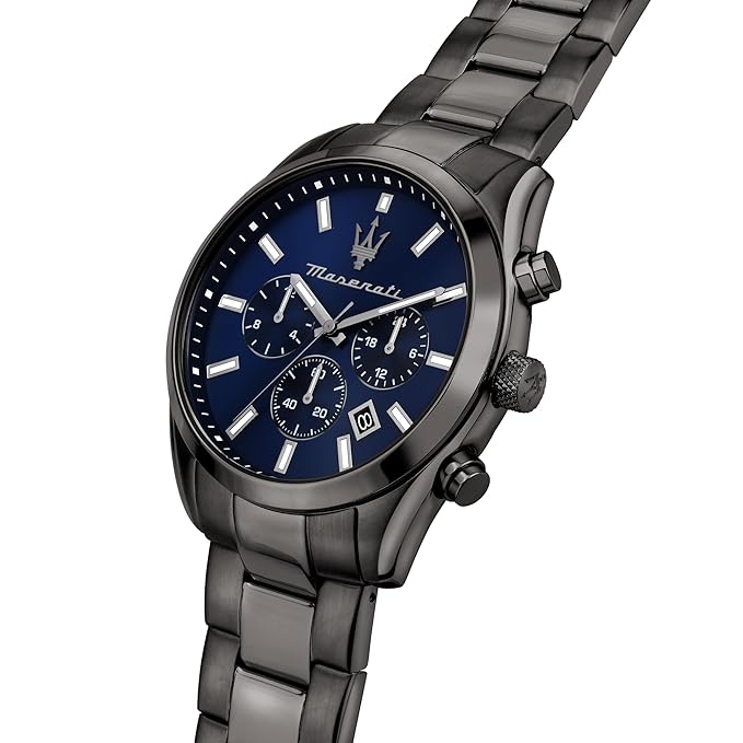 Maserati Classic Men's Luxury Watch, Stainless Steel Case, Quartz Movement, Stainless Steel Strap, 50M Water Resistant Timepiece, Blue Dial, 2 Years Warranty