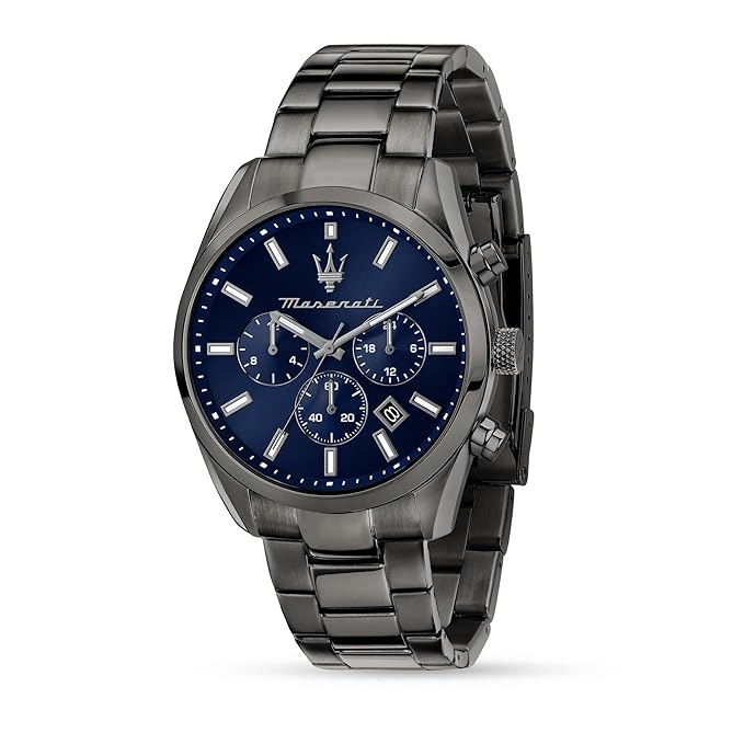 Maserati Classic Men's Luxury Watch, Stainless Steel Case, Quartz Movement, Stainless Steel Strap, 50M Water Resistant Timepiece, Blue Dial, 2 Years Warranty