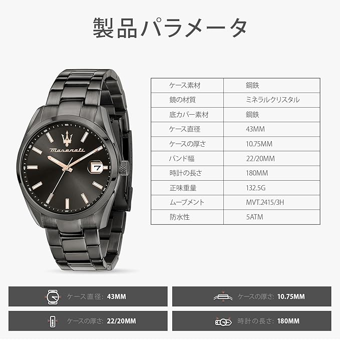 Maserati Stainless Steel Classic Date Analog Dial Color Black Men Watch