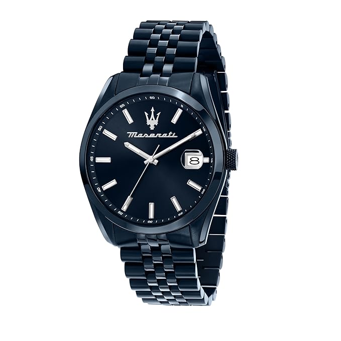Maserati Classic Date Analog Blue Stainless Steel Dial & Band Color Watches for Men