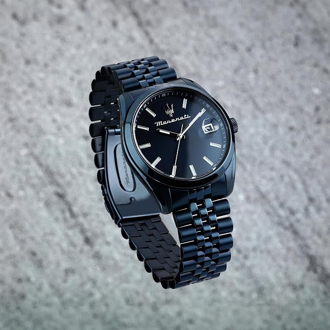 Maserati Classic Date Analog Blue Stainless Steel Dial & Band Color Watches for Men