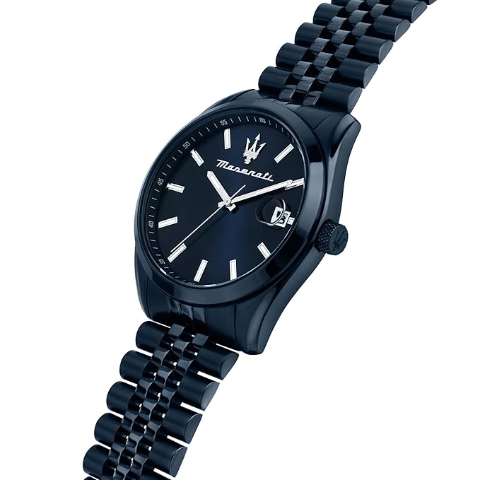 Maserati Classic Date Analog Blue Stainless Steel Dial & Band Color Watches for Men
