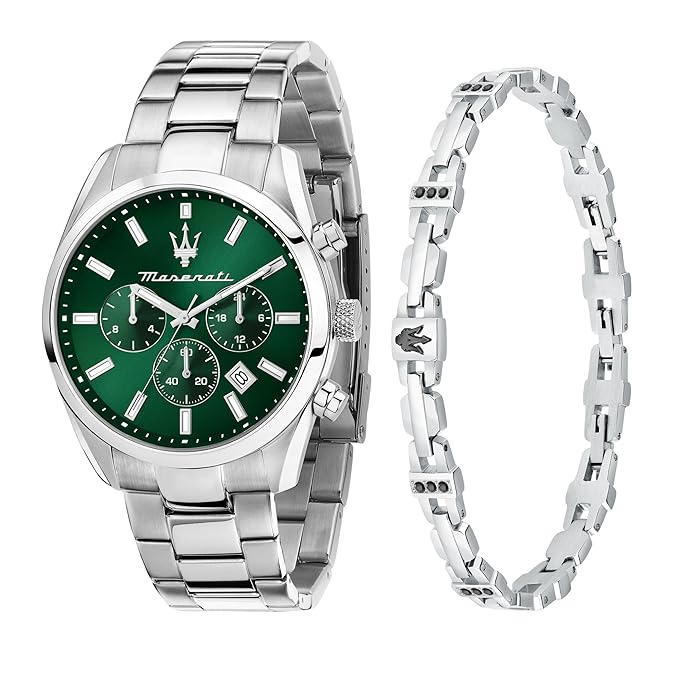 Maserati Classic Chronograph Date Small Seconds Analog Dial Color Green Watches for Men