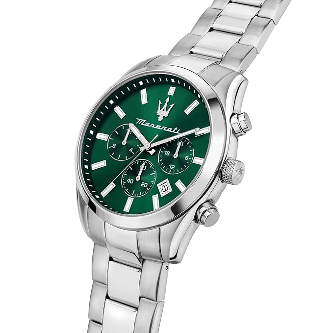 Maserati Classic Chronograph Date Small Seconds Analog Dial Color Green Watches for Men
