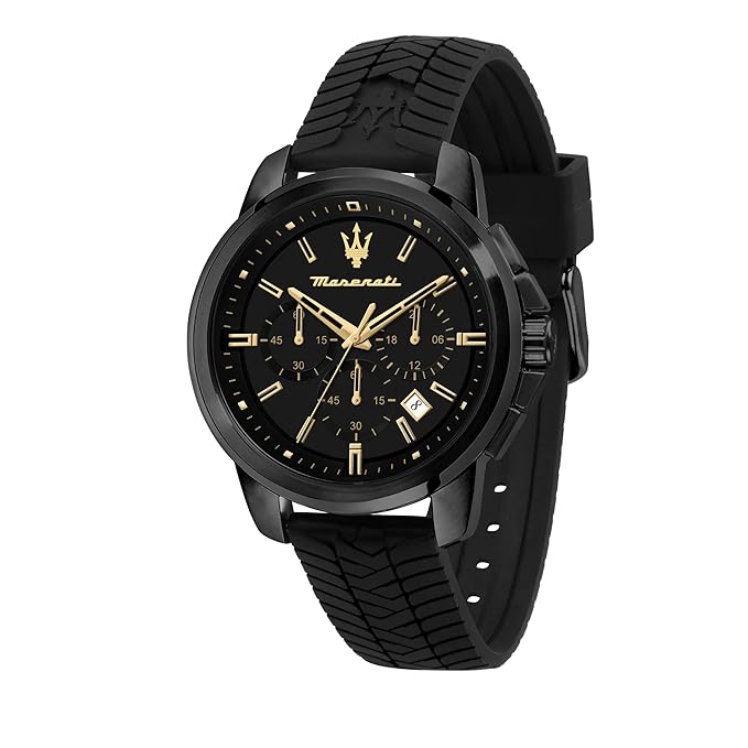 Maserati Lifestyle Men's Luxury Watch, Stainless Steel Case, Quartz Movement, Silicone Strap, 50M Water Resistant Timepiece, Black Dial, 2 Years Warranty