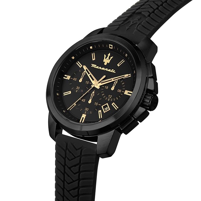 Maserati Lifestyle Men's Luxury Watch, Stainless Steel Case, Quartz Movement, Silicone Strap, 50M Water Resistant Timepiece, Black Dial, 2 Years Warranty