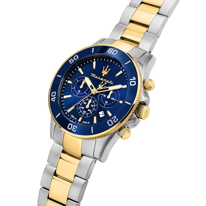 Maserati Lifestyle Men's Luxury Watch, Stainless Steel Case, Quartz Movement, Stainless Steel Strap, 100M Water Resistant Timepiece, Blue Dial, 2 Years Warranty