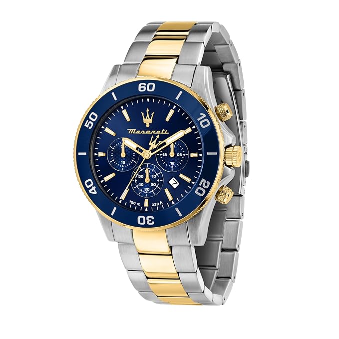 Maserati Lifestyle Men's Luxury Watch, Stainless Steel Case, Quartz Movement, Stainless Steel Strap, 100M Water Resistant Timepiece, Blue Dial, 2 Years Warranty