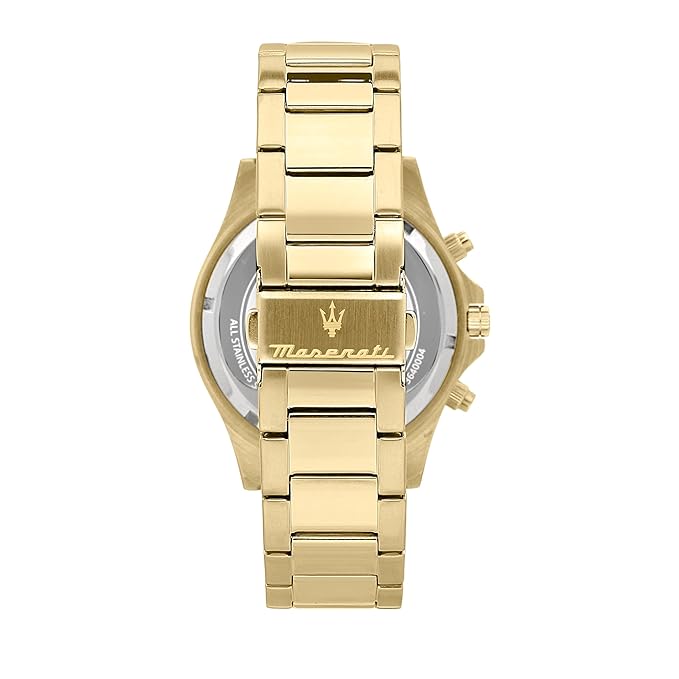 Maserati Sport Men's Luxury Watch, Stainless Steel Case, Quartz Movement, Stainless Steel Strap, 100M Water Resistant Timepiece, Gold Dial, 2 Years Warranty