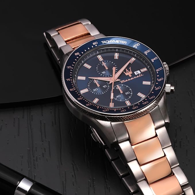 Maserati Sport Men's Luxury Watch, Stainless Steel Case, Quartz Movement, Stainless Steel Strap, 100M Water Resistant Timepiece, Blue Dial, 2 Years Warranty