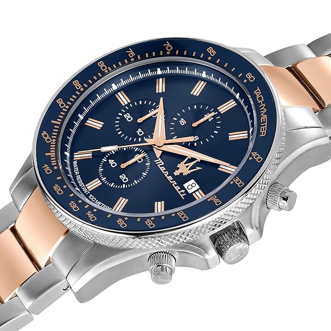 Maserati Sport Men's Luxury Watch, Stainless Steel Case, Quartz Movement, Stainless Steel Strap, 100M Water Resistant Timepiece, Blue Dial, 2 Years Warranty