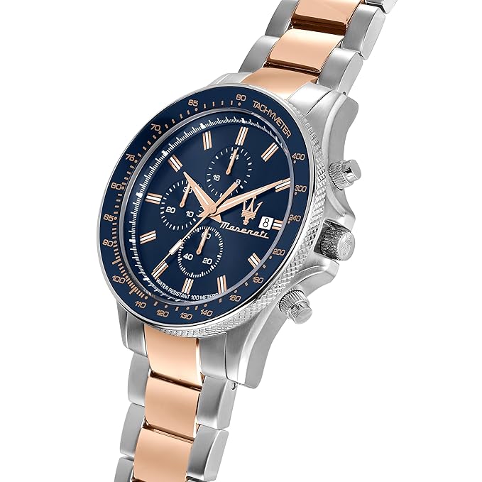 Maserati Sport Men's Luxury Watch, Stainless Steel Case, Quartz Movement, Stainless Steel Strap, 100M Water Resistant Timepiece, Blue Dial, 2 Years Warranty