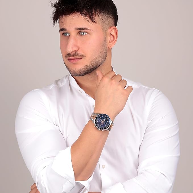 Maserati Sport Men's Luxury Watch, Stainless Steel Case, Quartz Movement, Stainless Steel Strap, 100M Water Resistant Timepiece, Blue Dial, 2 Years Warranty