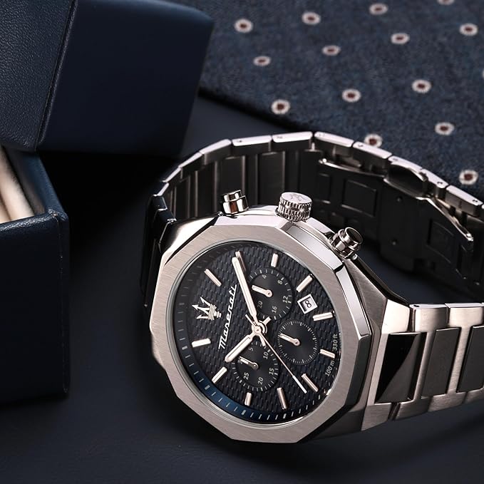 Maserati Stainless Steel Stile Chronograph|Date Analog Dial Color Blue Men Watch