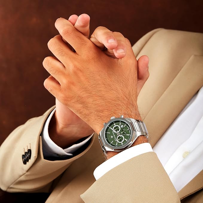Maserati Design Men's Luxury Watch, Stainless Steel Case, Quartz Movement, Stainless Steel Strap, 30M Water Resistant Timepiece, Green Dial, 2 Years Warranty