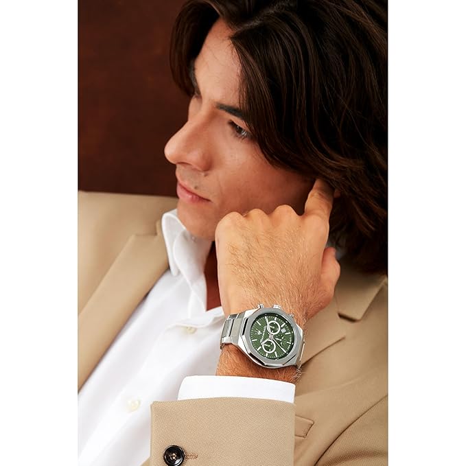 Maserati Design Men's Luxury Watch, Stainless Steel Case, Quartz Movement, Stainless Steel Strap, 30M Water Resistant Timepiece, Green Dial, 2 Years Warranty