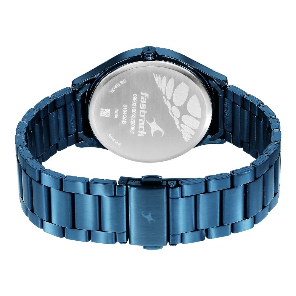 Fastrack Style Up Quartz Analog Blue Dial Blue Stainless Steel Strap Watch for Guys