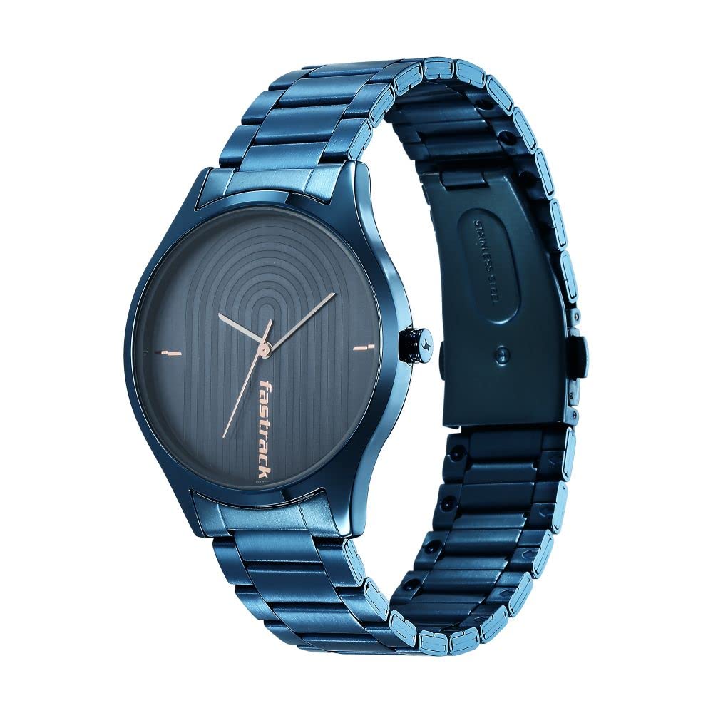 Fastrack Style Up Quartz Analog Blue Dial Blue Stainless Steel Strap Watch for Guys