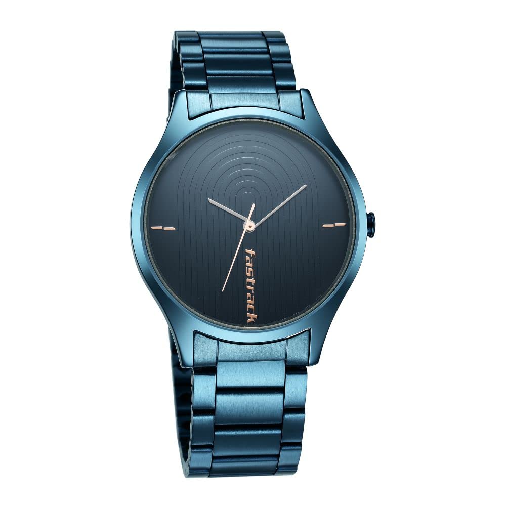 Fastrack Style Up Quartz Analog Blue Dial Blue Stainless Steel Strap Watch for Guys