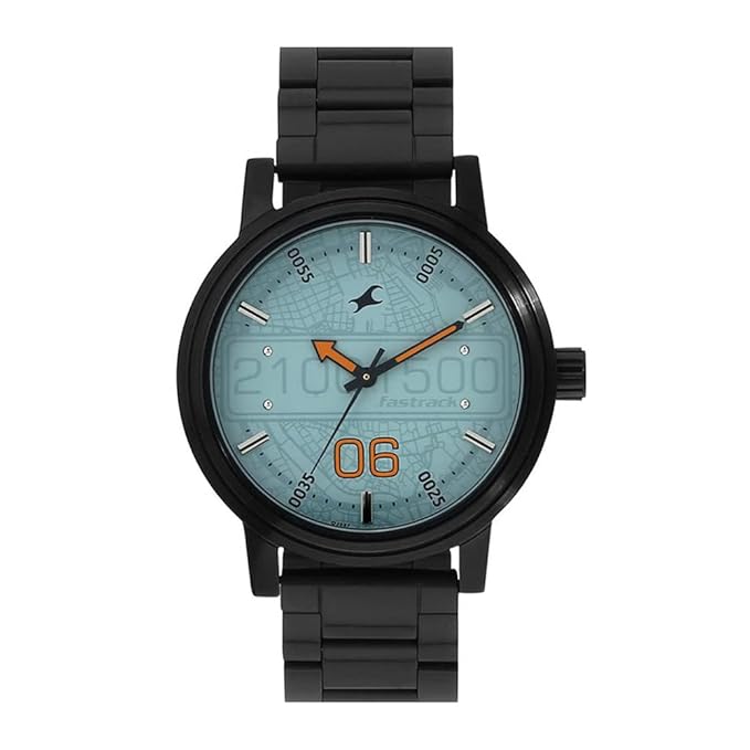 Fastrack Road Trip Quartz Analog Blue Dial Stainless Steel Strap Watch for Guys