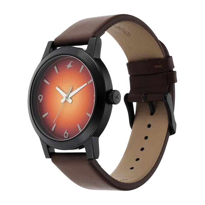 Fastrack Men Leather Analog Orange Dial Watch