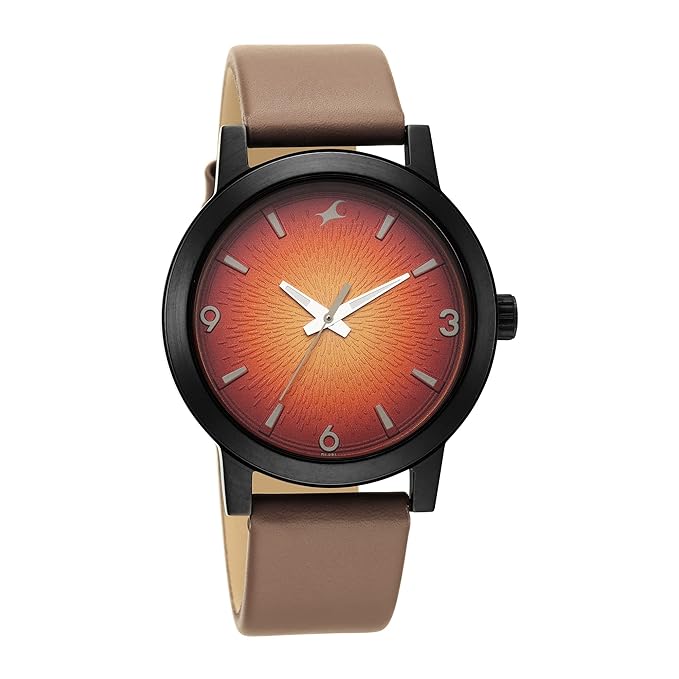 Fastrack Men Leather Analog Orange Dial Watch