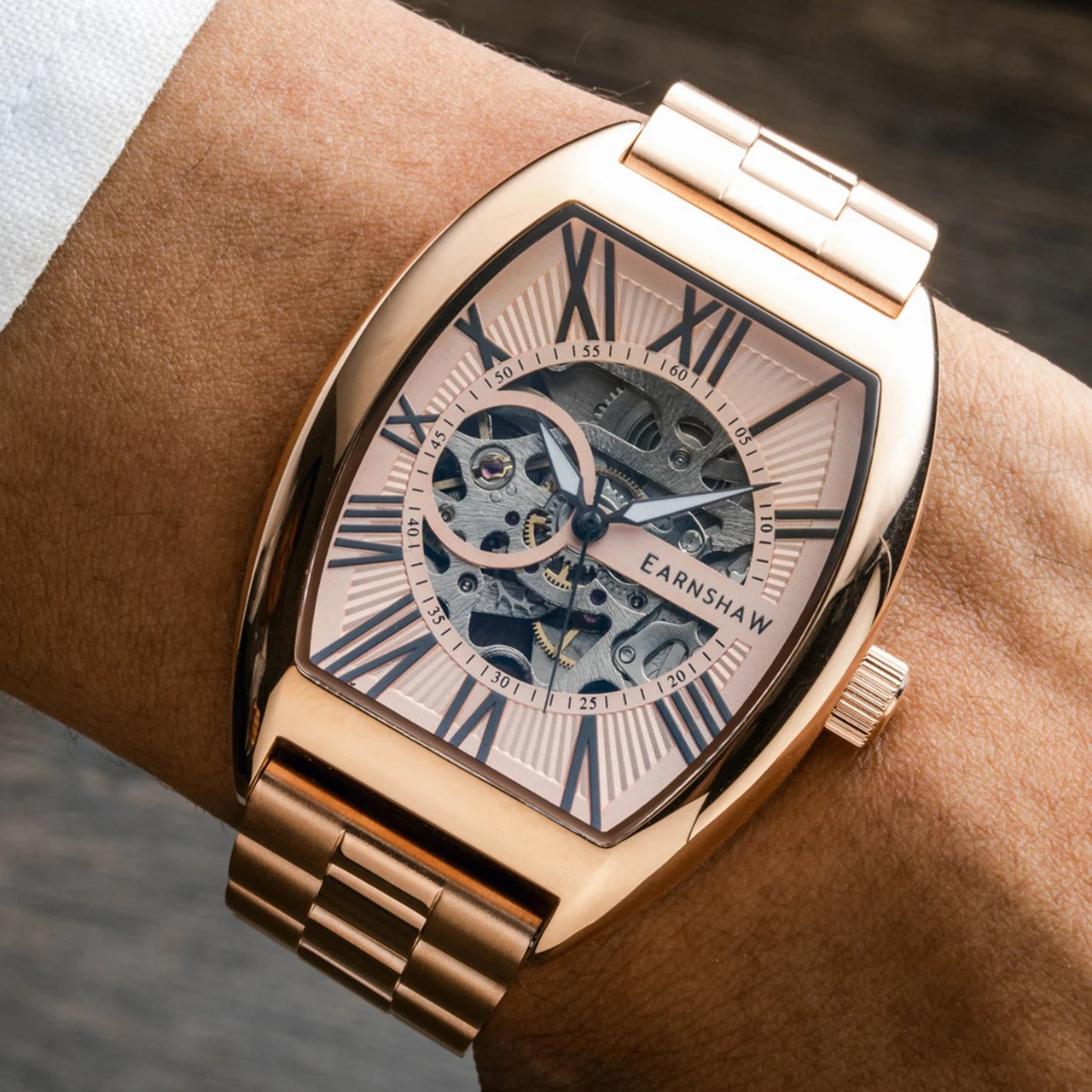 EARNSHAW Beauchamp Automatic Skeleton Tonneau Dial Watch for Men