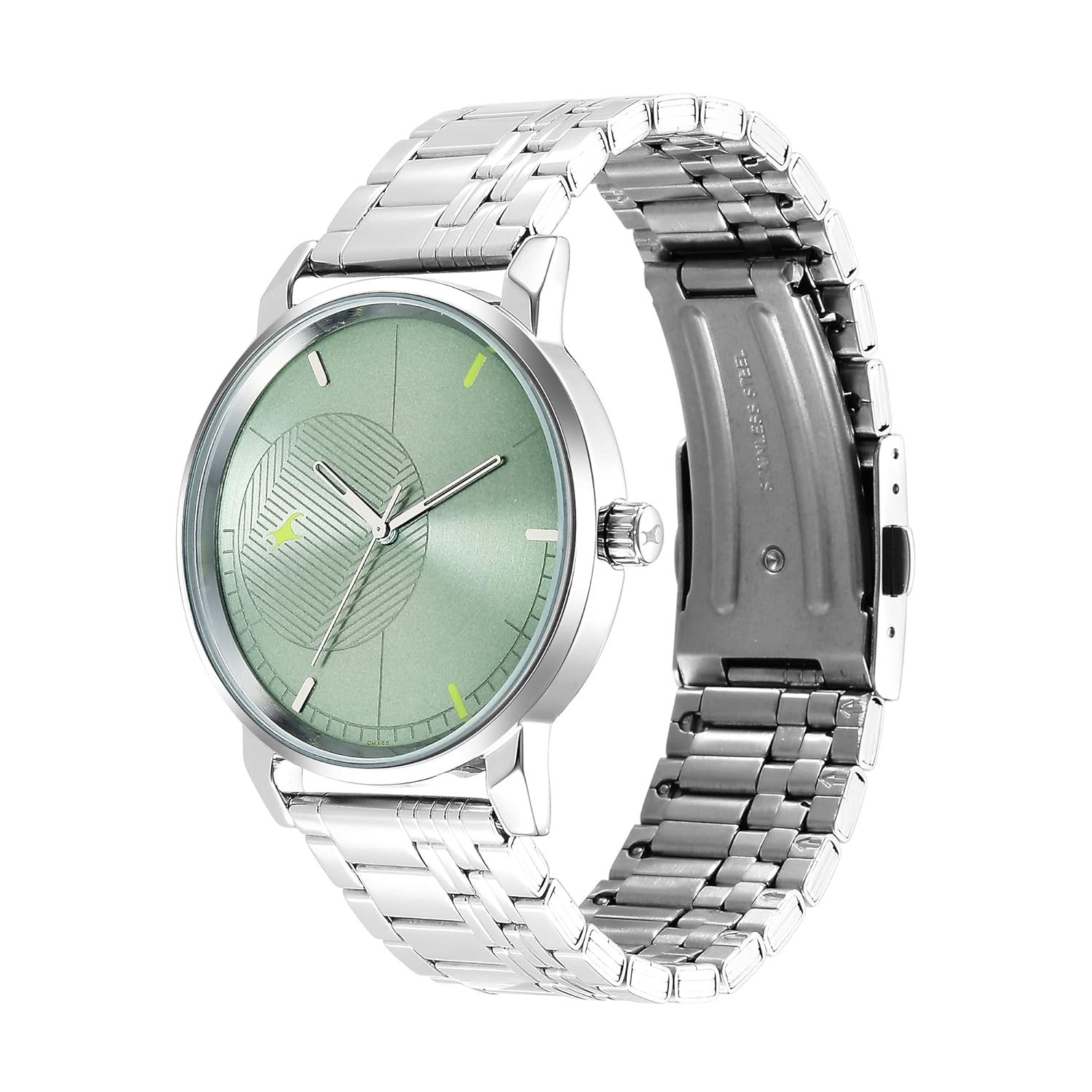 Fastrack Stunners Quartz Analog Green Dial Silver Metal Strap Watch for Guys