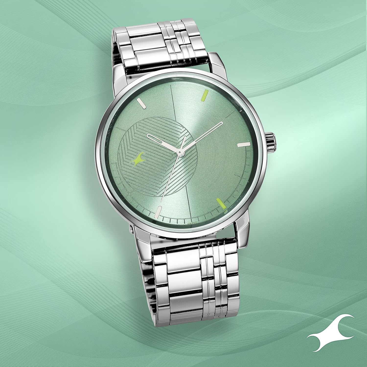 Fastrack Stunners Quartz Analog Green Dial Silver Metal Strap Watch for Guys