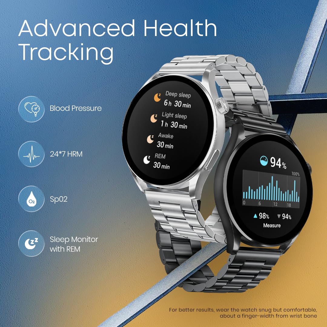 Fastrack Dezire FX1 1.38" Smart Watch with BT Calling, 100+ Sports Modes, BP Monitoring, Functional Crown, Metal Alloy Case – Smartwatch for Men & Women (Metal Strap, Black)