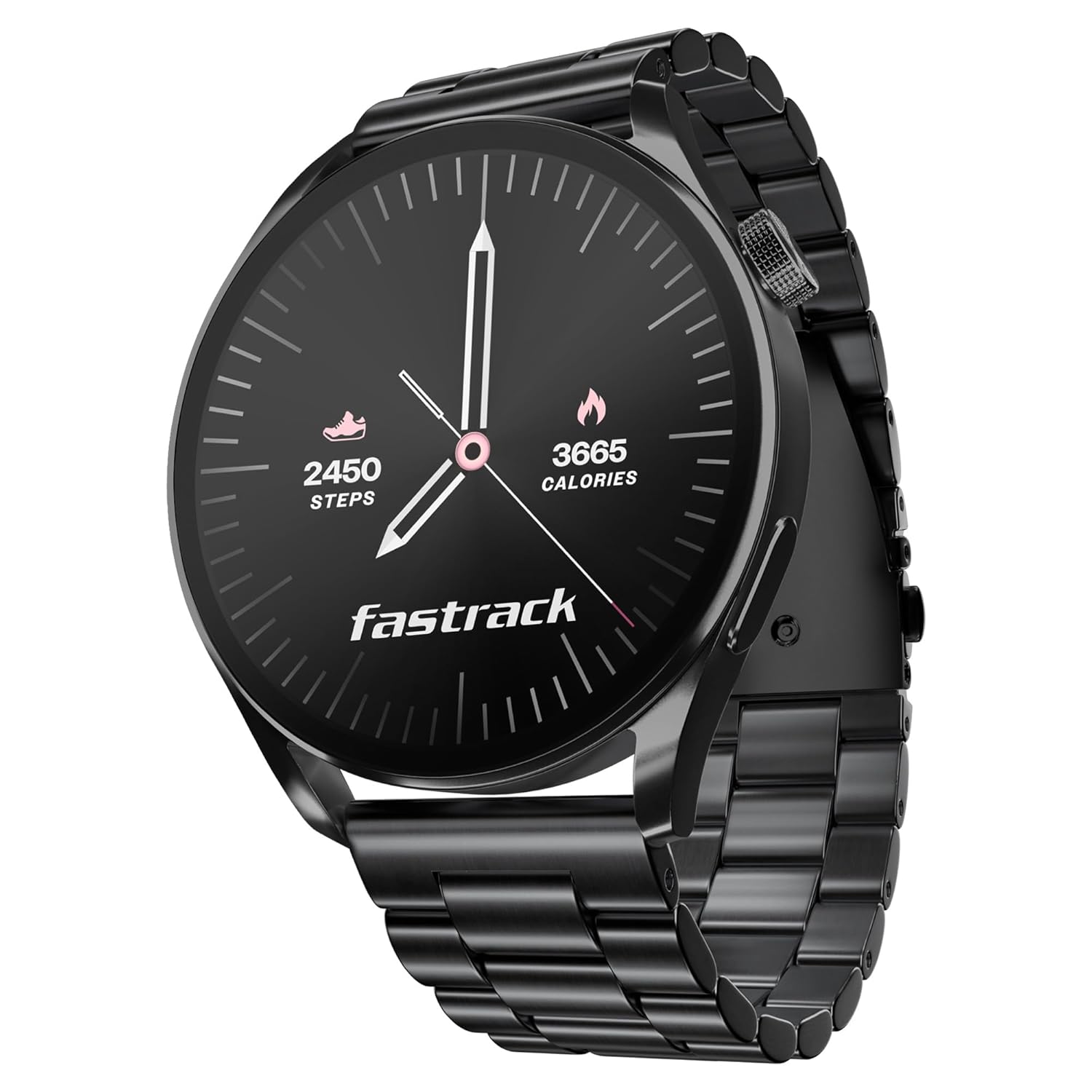 Fastrack Dezire FX1 1.38" Smart Watch with BT Calling, 100+ Sports Modes, BP Monitoring, Functional Crown, Metal Alloy Case – Smartwatch for Men & Women (Metal Strap, Black)