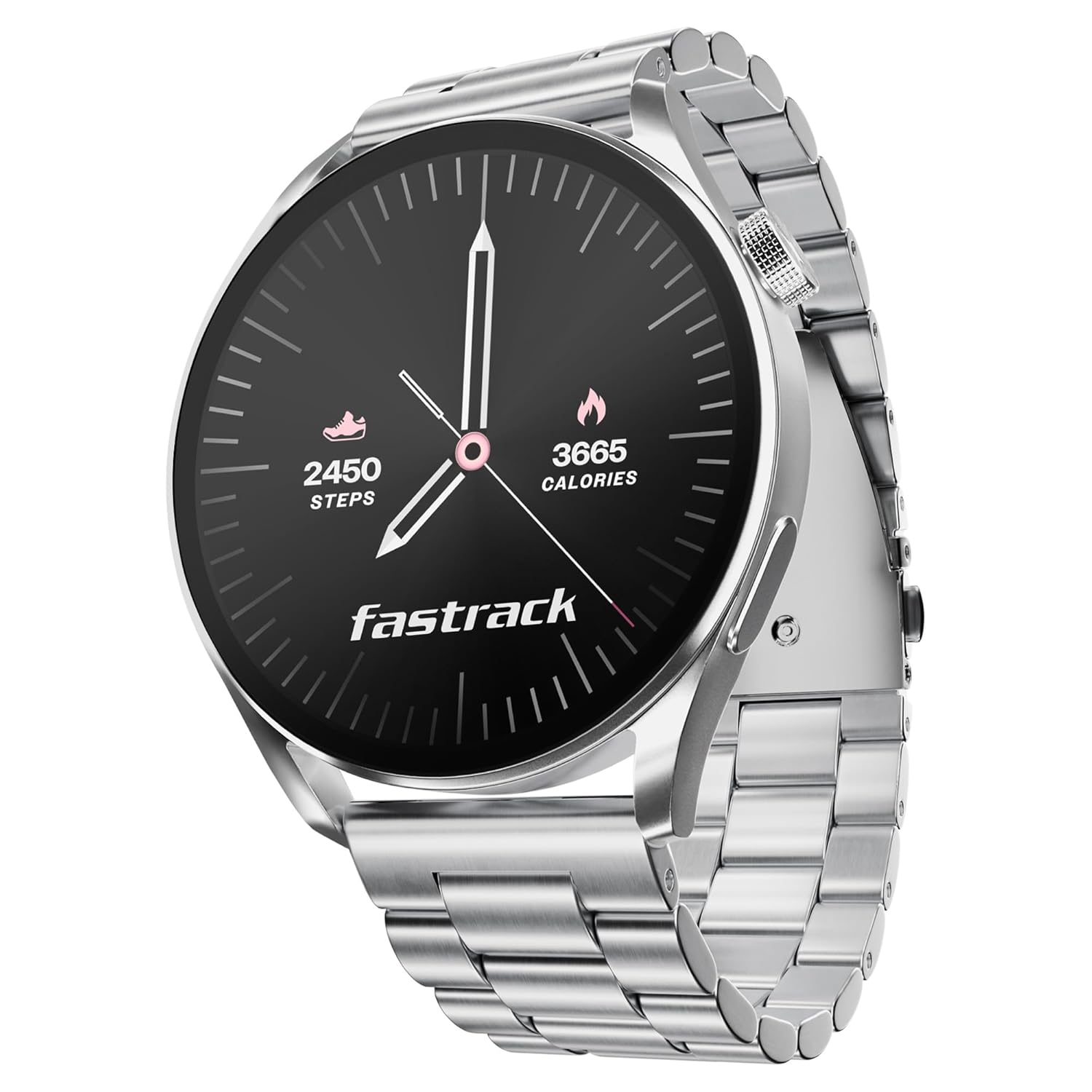 Fastrack Dezire FX1 1.38" Smart Watch with BT Calling, 100+ Sports Modes, BP Monitoring, Functional Crown, Metal Alloy Case – Smartwatch for Men & Women (Metal Strap, Silver)