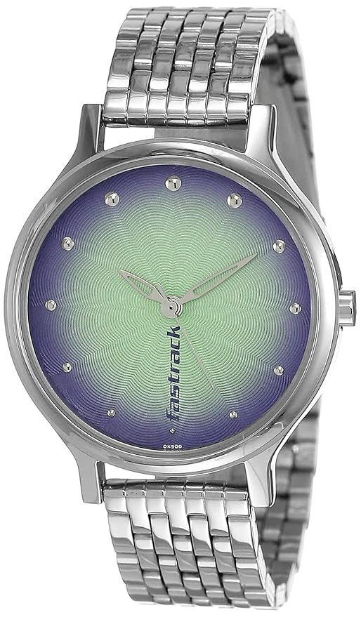 Fastrack Sunburn Quartz Analog Green Dial Metal Strap Watch for Girls