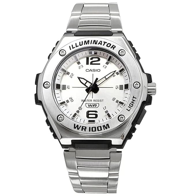 Casio Watch for Men Analog Silver Metal Watch