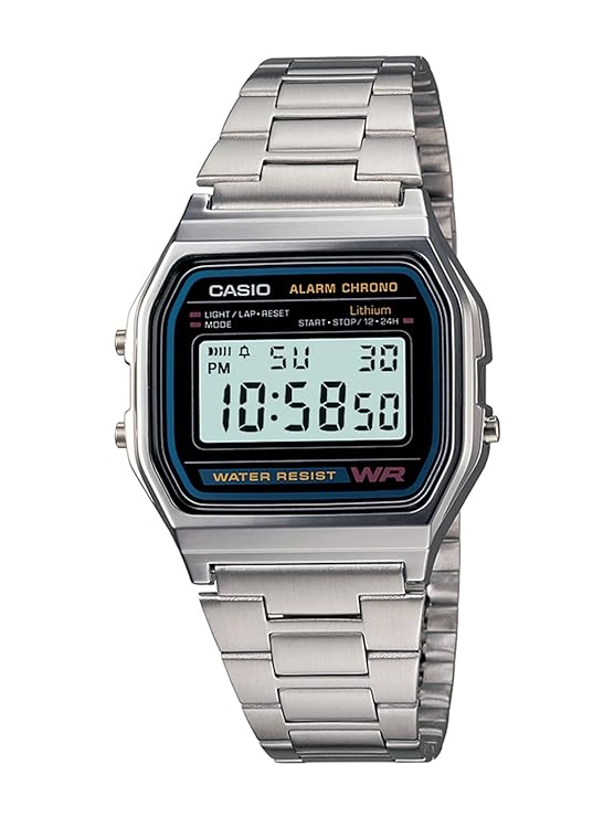 Casio Vintage A-158WA-1Q Digital Grey Dial Unisex Watch Silver Metal Strap