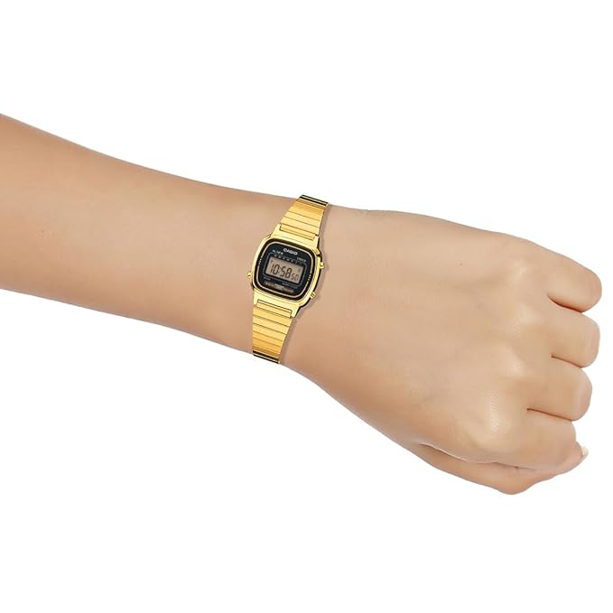 Casio Women Vintage LA670WGA-1DF Black Digital Dial Gold Stainless Steel Band